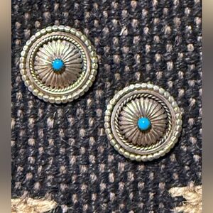 Vintage Southwestern Navajo Style Running Bear Sterling Silver Concho Earrings